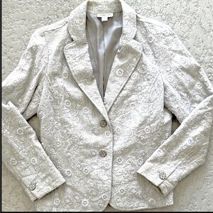 Coldwater Creek Linen Cotton Beige Floral Blazer